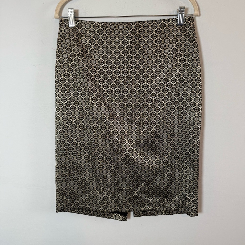 Ann Taylor Black and Gold Geometric Pencil Skirt, Size 6